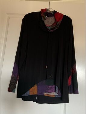 Desert Casual Black Tunic with Multicolor Patchwork Accents
